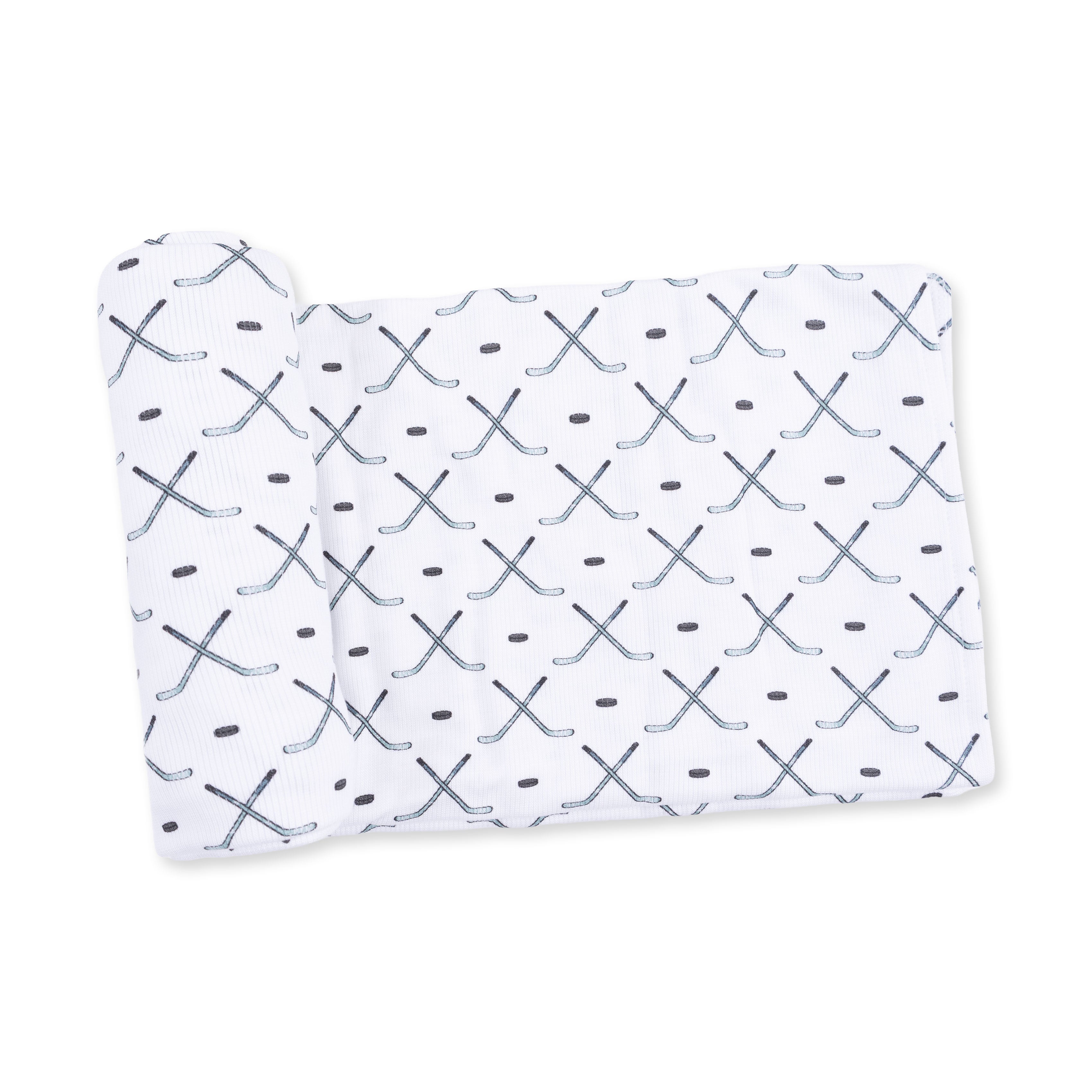 White/Blue/Grey Simple Hockey Swaddle Blanket