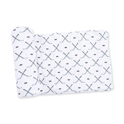 White/Blue/Grey Simple Hockey Swaddle Blanket
