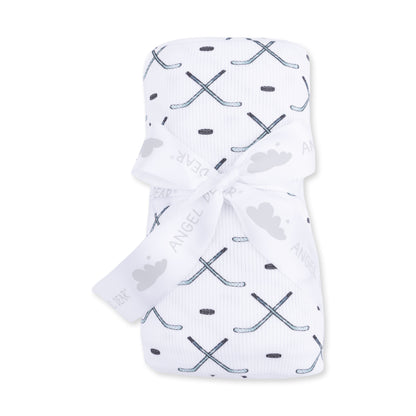 White/Blue/Grey Simple Hockey Swaddle Blanket