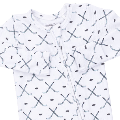 White/Blue/Grey Simple Hockey 2 Way Zipper Footie