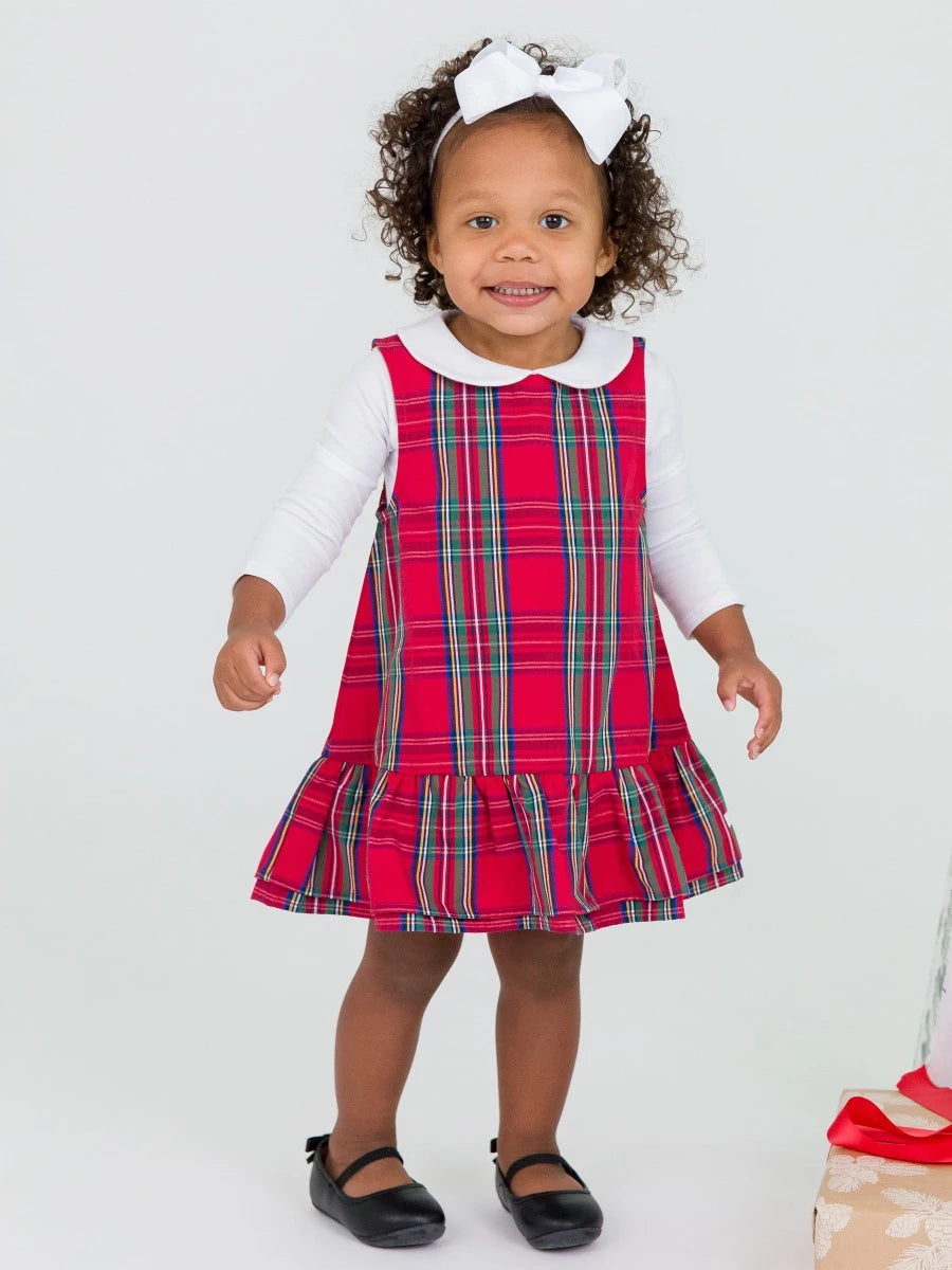 red plaid christmas kids dress