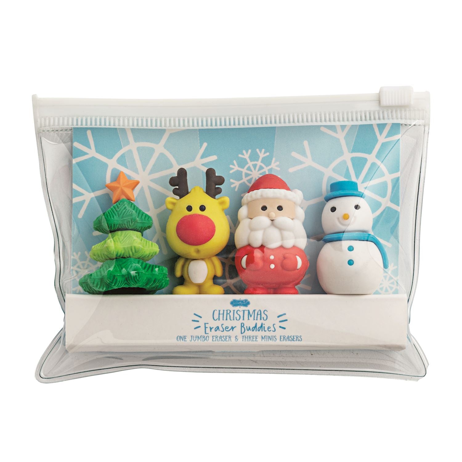 tree, rudolph, santa and snowman erasers