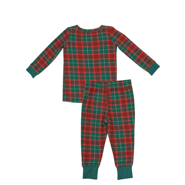 green and red plaid two piece pajamas