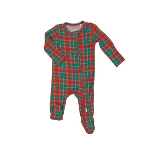 green red holiday plaid footie