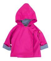 kids hot pink raincoat with striped lining