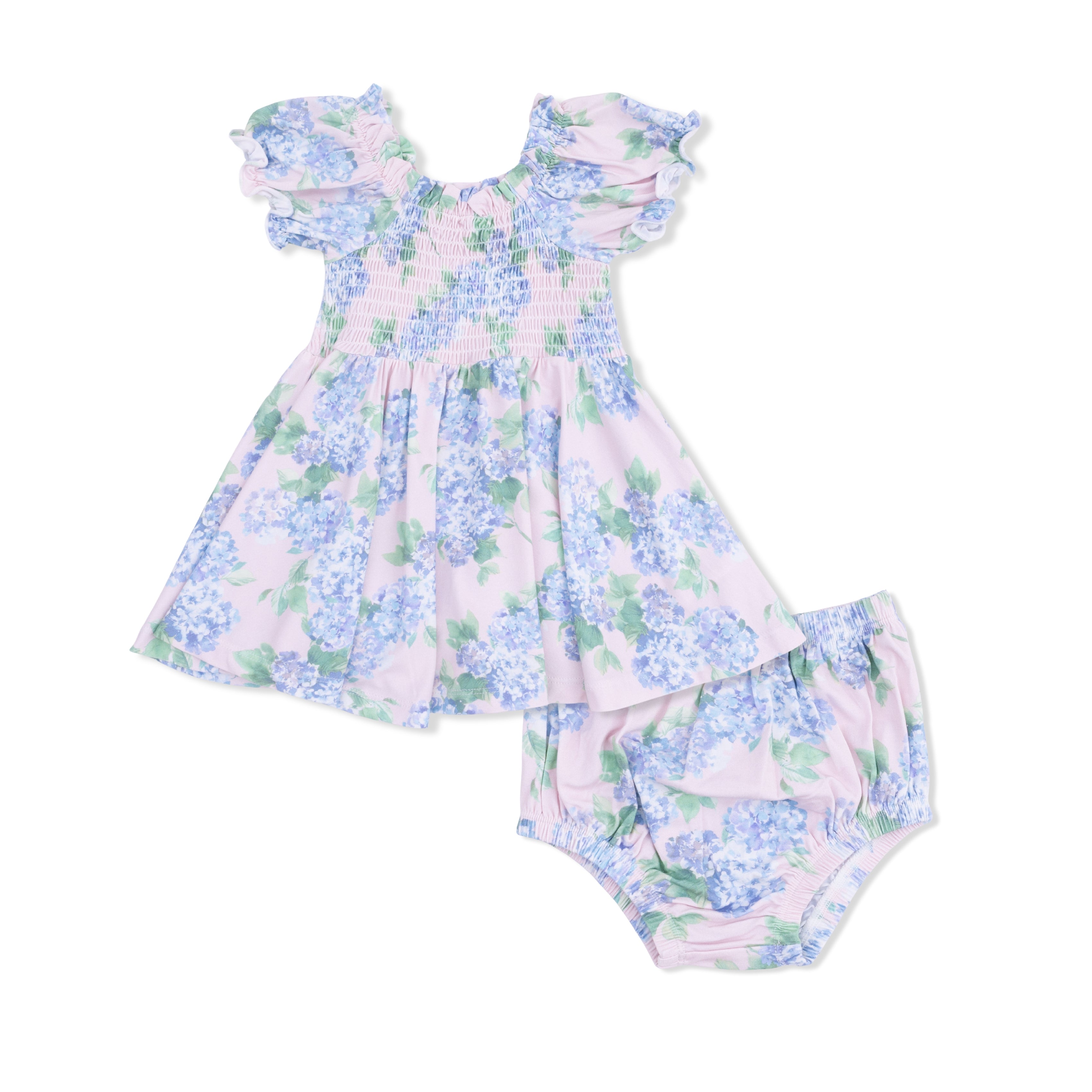 Floral dress and bloomers set on a white background