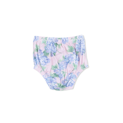 Floral-patterned baby bloomers on a white background