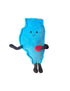 blue plush shaped like the state of illinois, it has arms and legs and is holding a heart