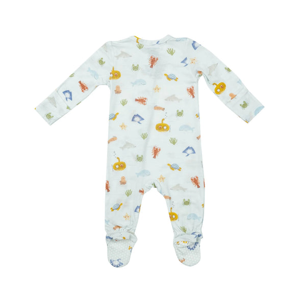 blue footie with sea animals all over ocean print