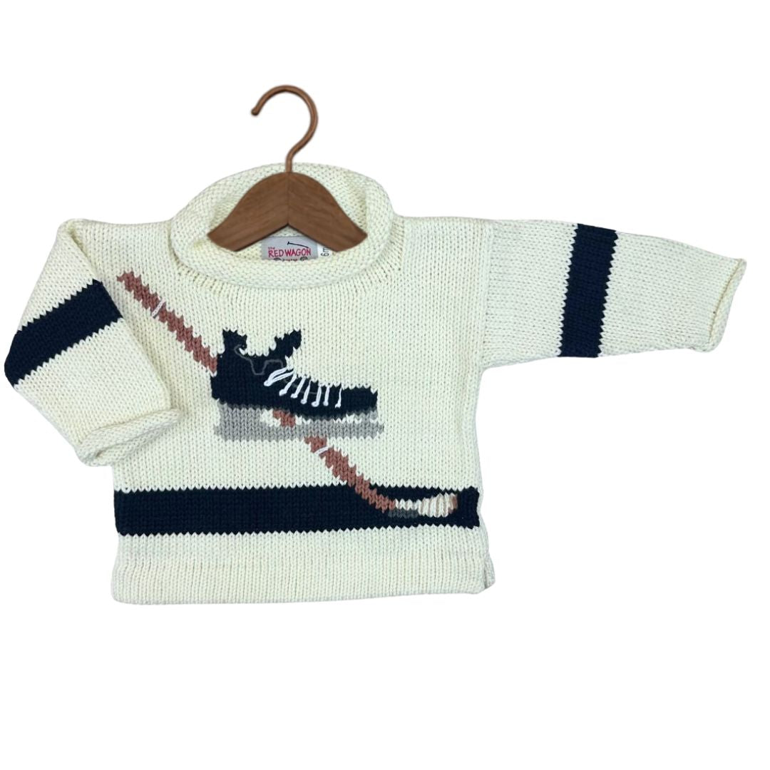Ivory and Black Hockey Skate Roll Neck Sweater