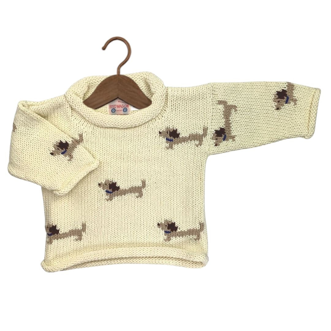 Ivory Dachshunds Roll Neck Sweater