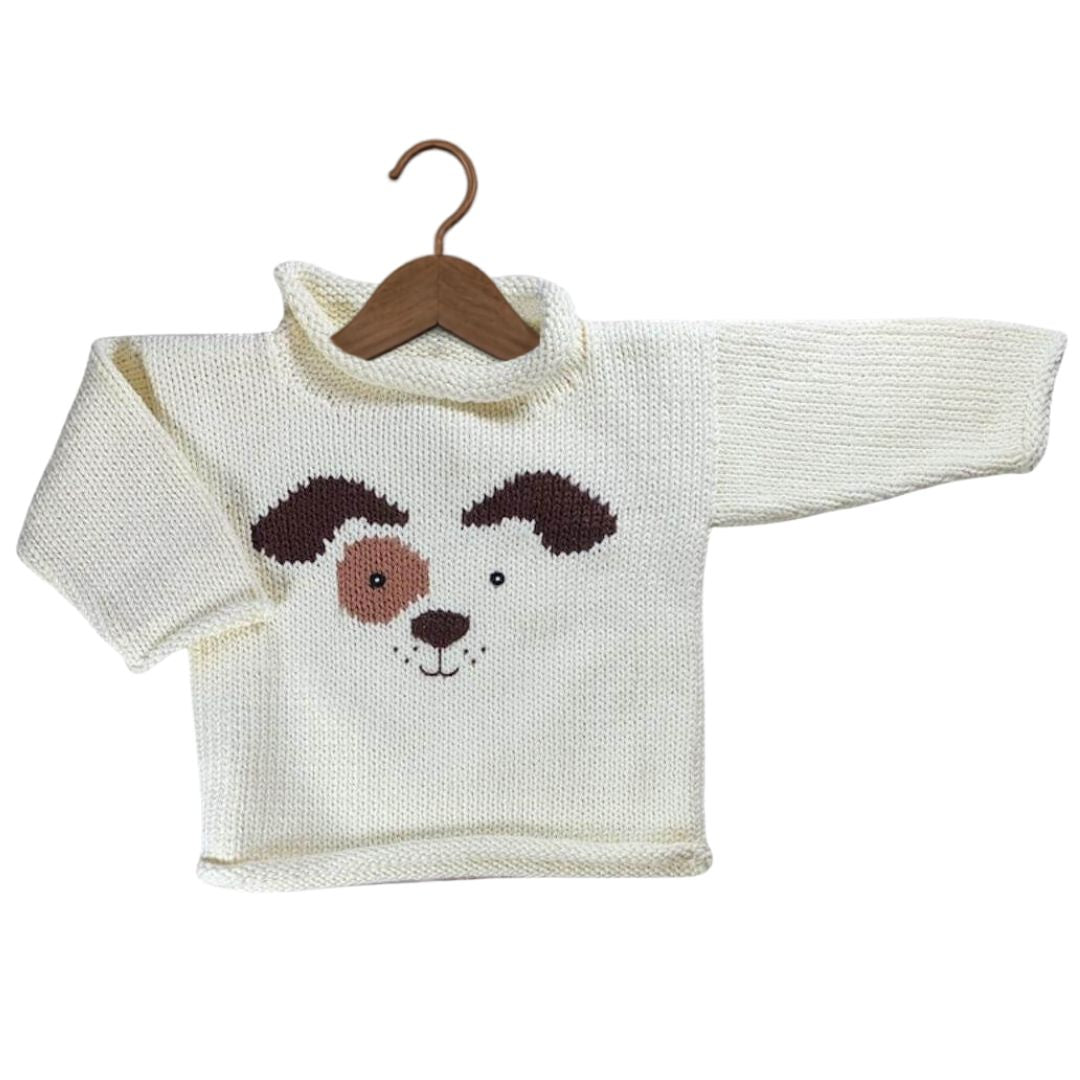 Ivory Dog Face Roll Neck Sweater
