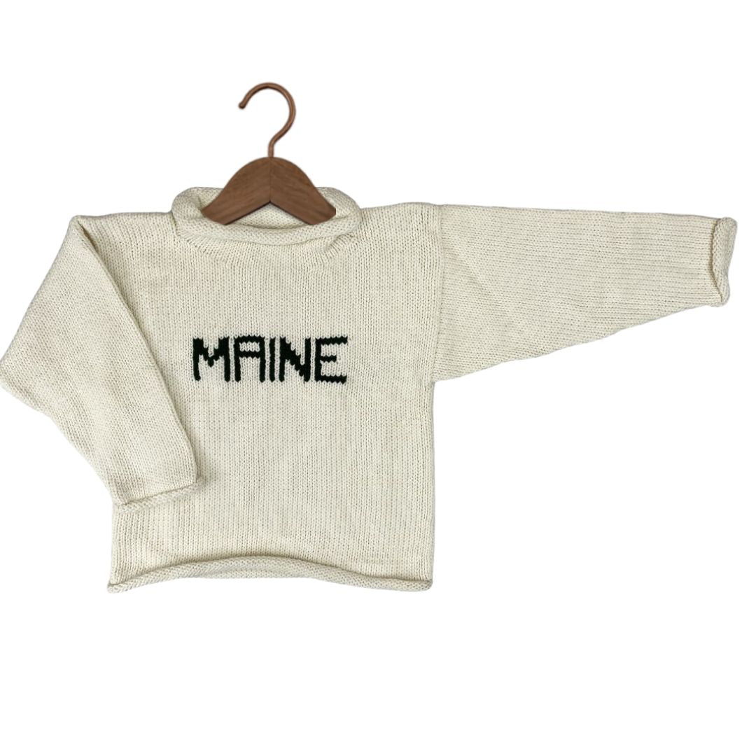 Ivory and Hunter Green Maine Roll Neck Sweater