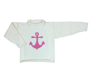 ivory sweater with pink anchor