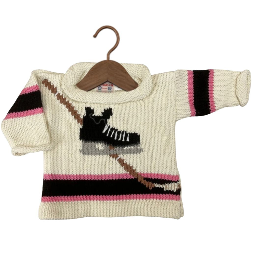 Ivory Pink and Black Hockey Skate Roll Neck Sweater