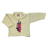 ivory sweater with pink golf bag design