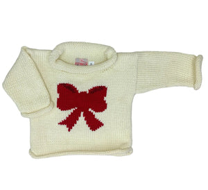ivory sweater with red bow