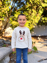 boy wearing ivory rudolph sweater and jeans