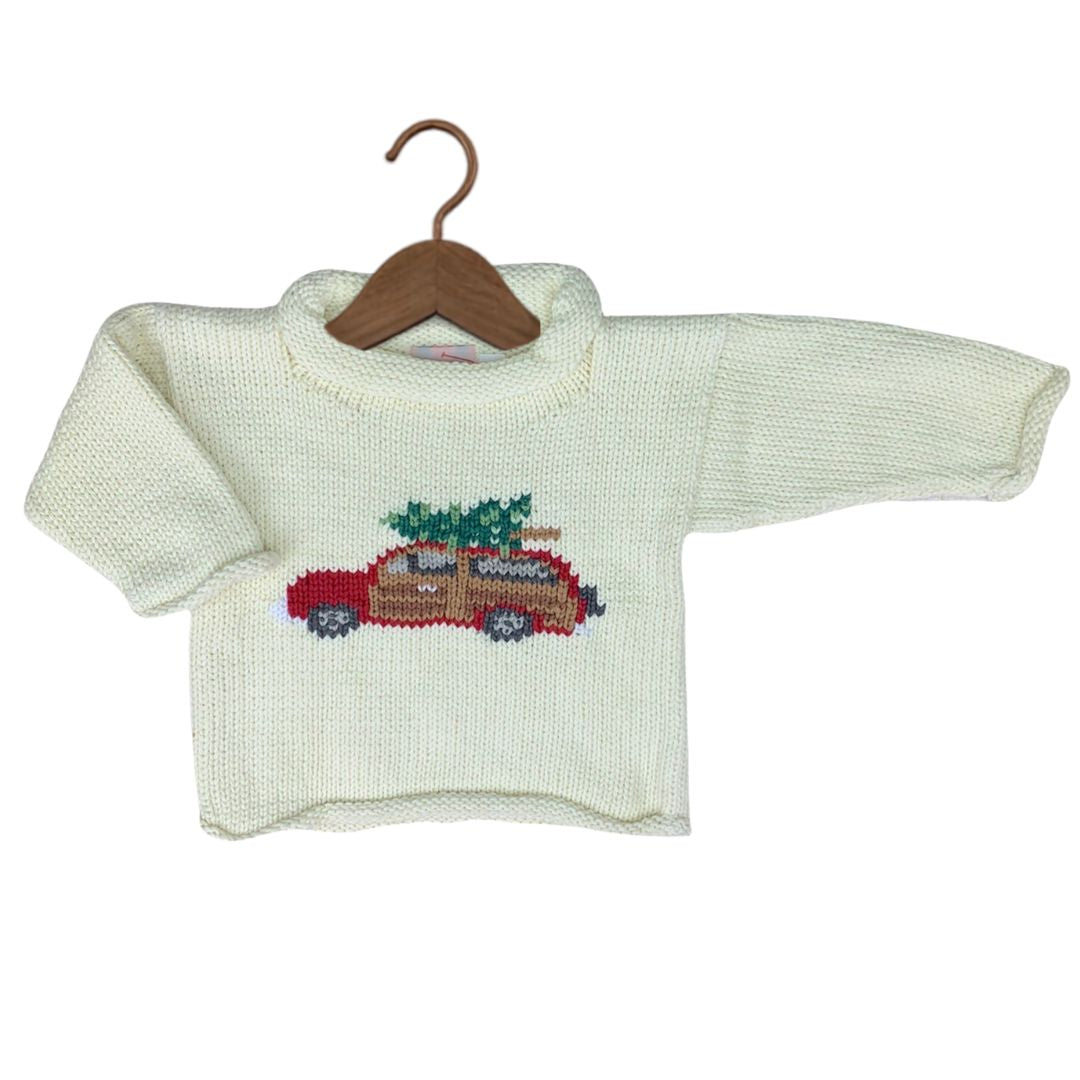 Ivory Woody Wagon Christmas Roll Neck Sweater (Size 14)