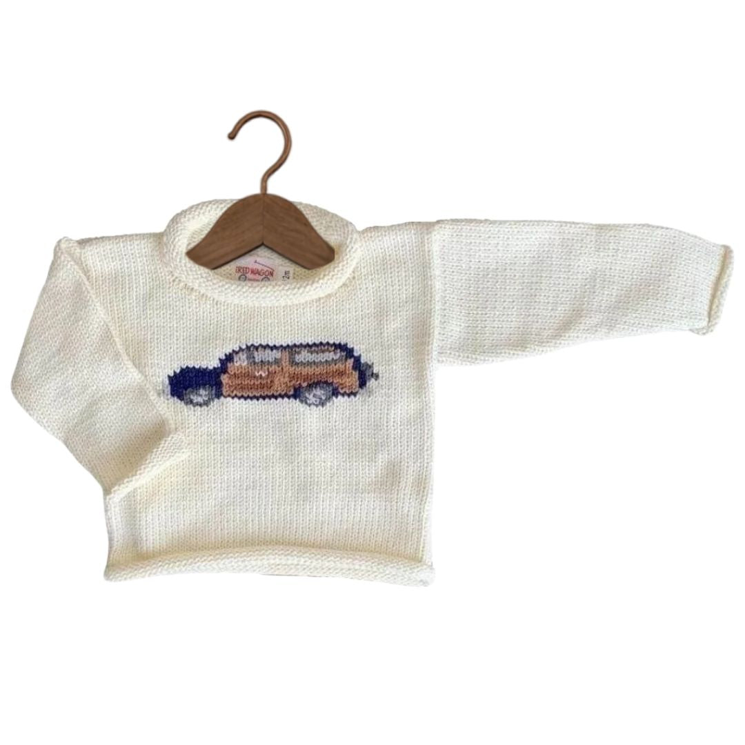 Ivory Woody Wagon/Navy Car Roll Neck Sweater