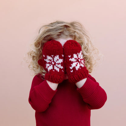 red snowflake kids mittens