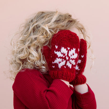 red snowflake kids mittens