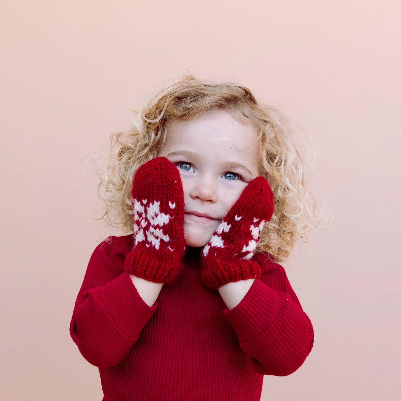 red snowflake kids mittens