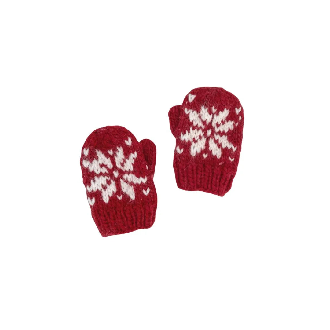 red snowflake kids mittens