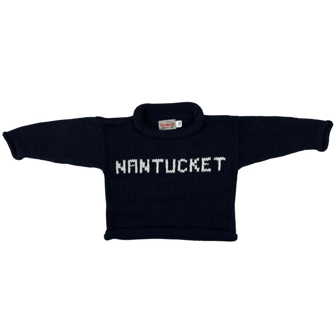 navy sweater with white NANTUCKET