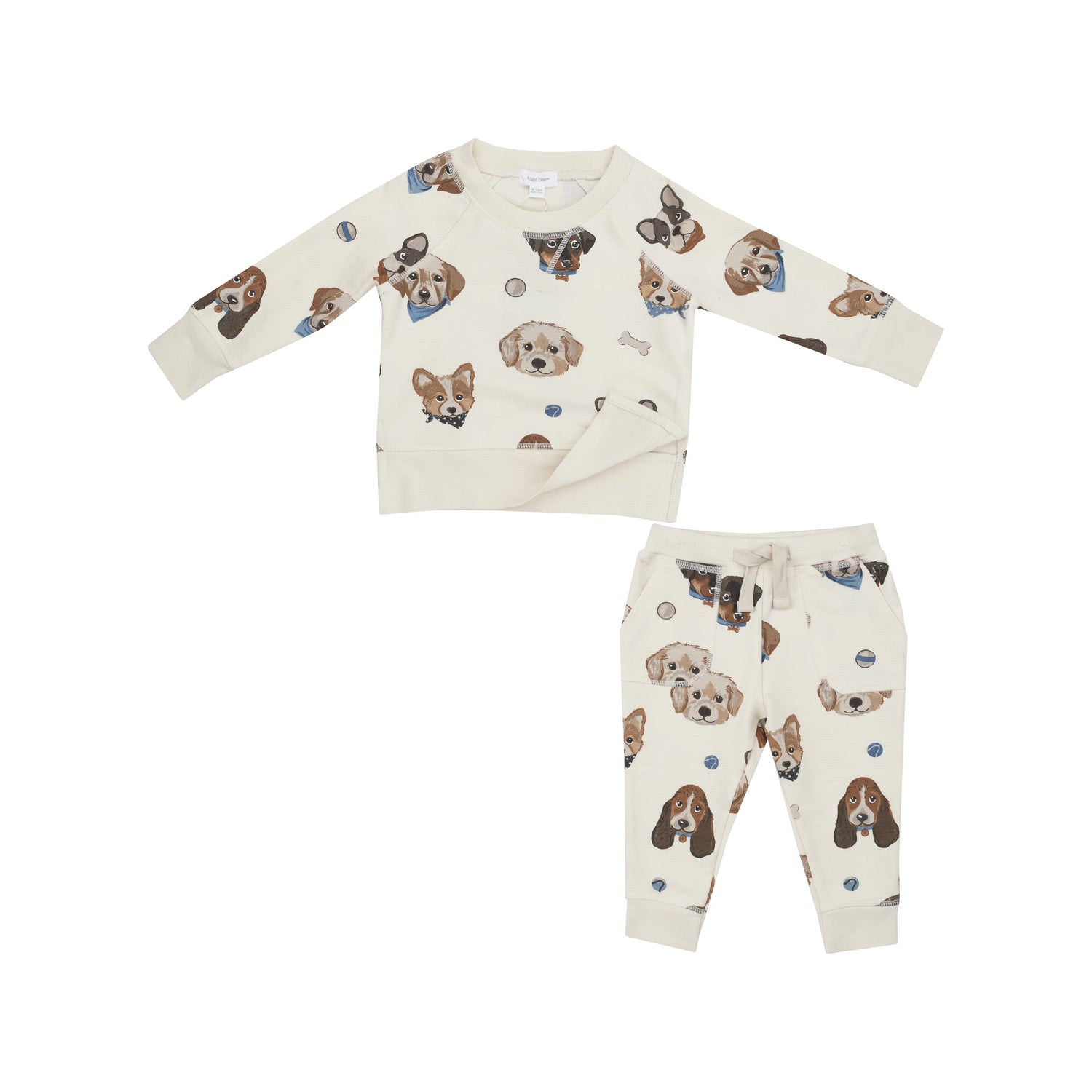 ivory sweatsuit with dog print