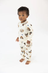 ivory sweatsuit with dog print