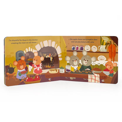 Illustrated book page with characters in a kitchen setting