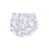 Floral-patterned baby bloomers on a white background