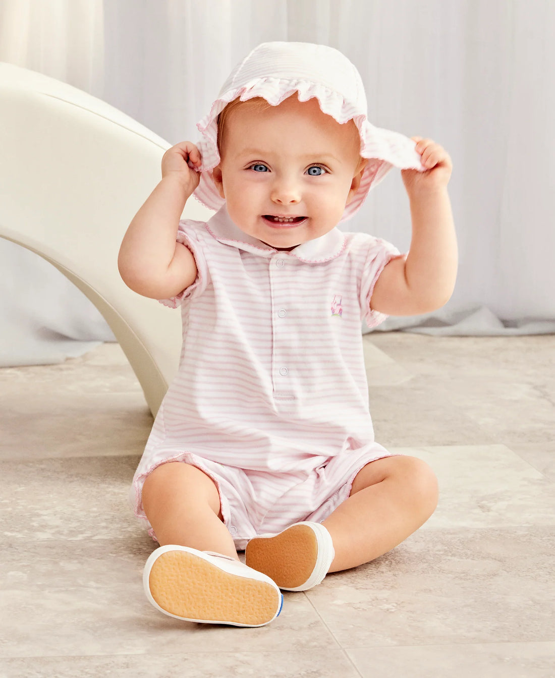 Pink/White Striped Golf Ruffle Short Playsuit