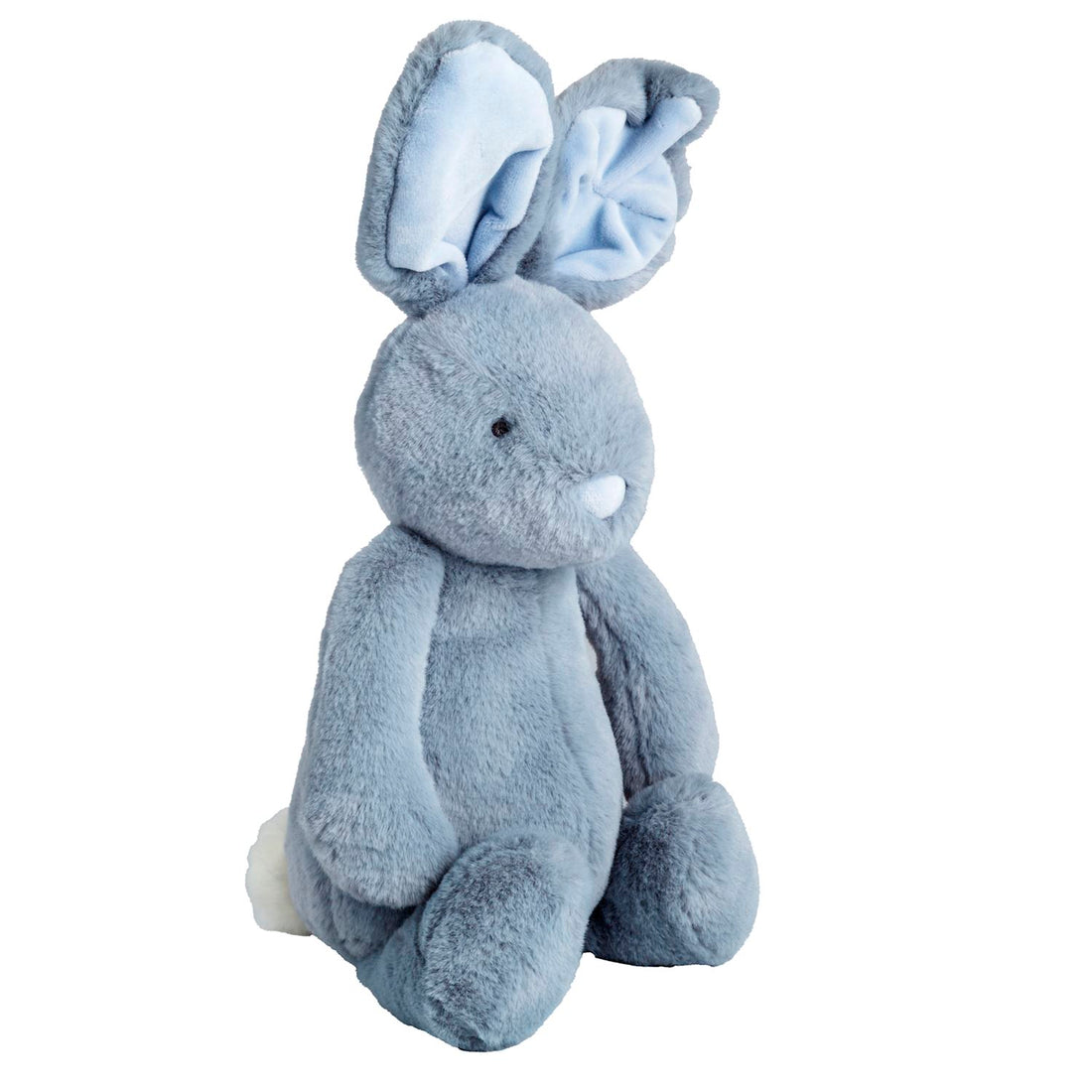 Blue plush bunny toy on a white background