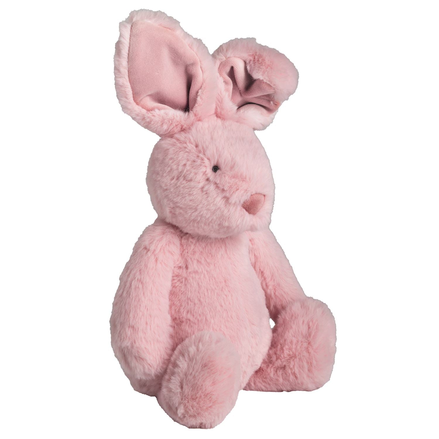 Pink plush rabbit toy on a white background
