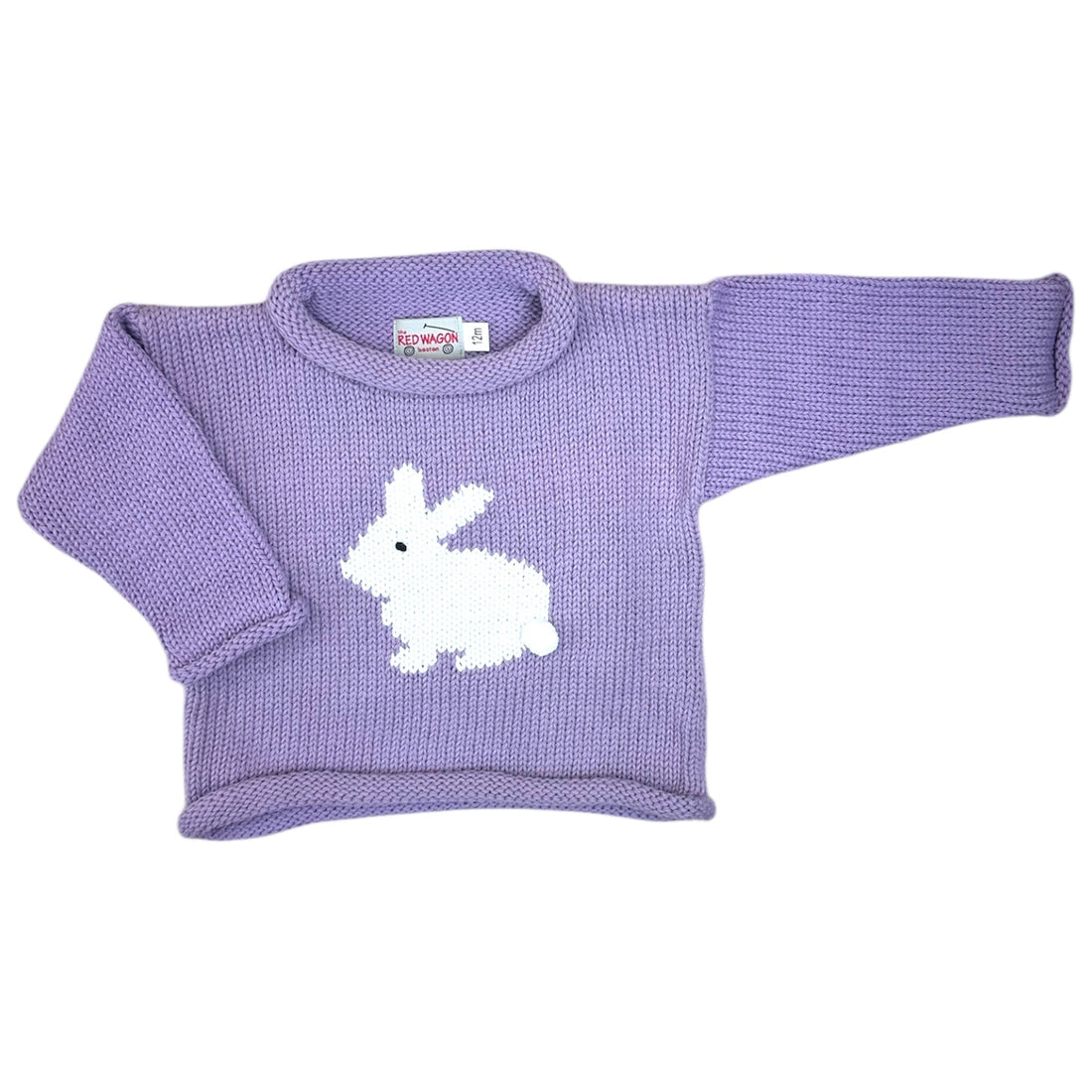 Purple sweater with a white bunny design on a white background