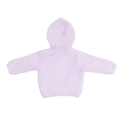 A light purple fuzzy hooded sweater or blanket with long sleeves, shown flat against a solid white background.