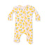 Baby onesie with lemon pattern on a white background