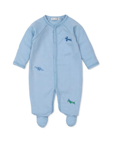 light blue footie with 3 embroidered airplanes