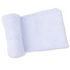 A light blue chenille blanket, partially rolled on the left, displayed on a clean white background.