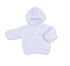 A light blue sherpa fleece zip-up hoodie with a hood and front pockets, laid flat on a white background.