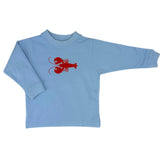Light blue sweatshirt with a red lobster design on a white background