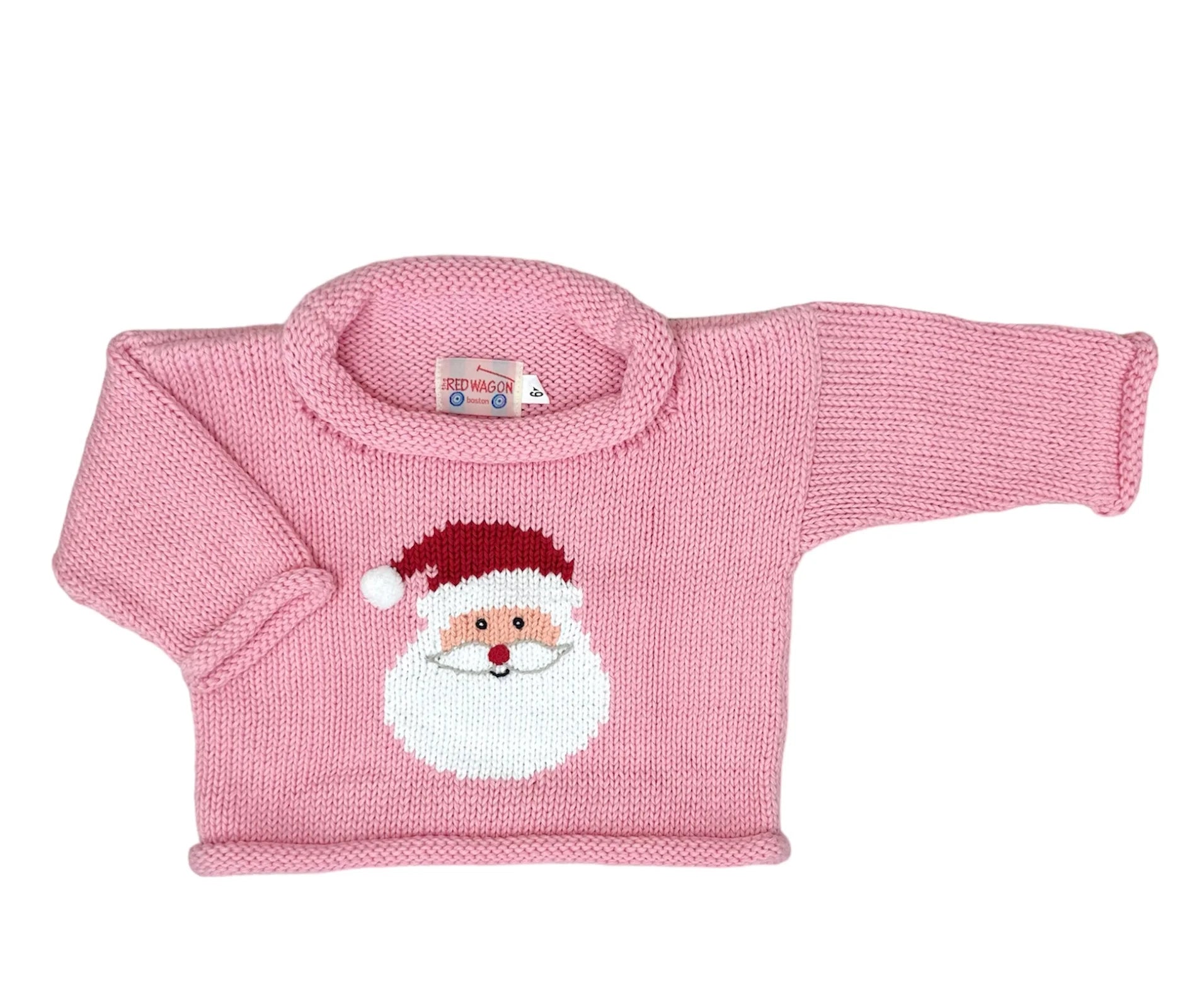 long sleeve pink sweater with santa face