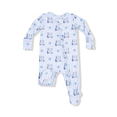 blue long sleeve footie with lil bro written all over with stars in different shades of blue