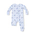 blue long sleeve footie with lil bro written all over with stars in different shades of blue