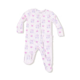 pink long sleeve footie with lil sis all over with bows