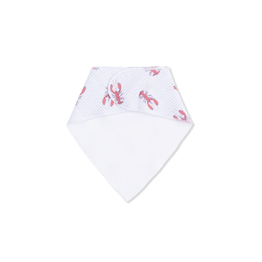 Hexagonal baby blanket with red lobster pattern on a white background