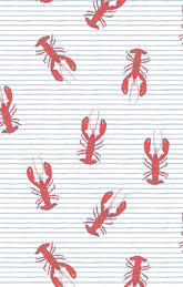 Pattern of red lobsters on a white background with thin black lines