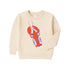 A cream-colored crewneck sweatshirt featuring a graphic of a red and blue lobster with the words &